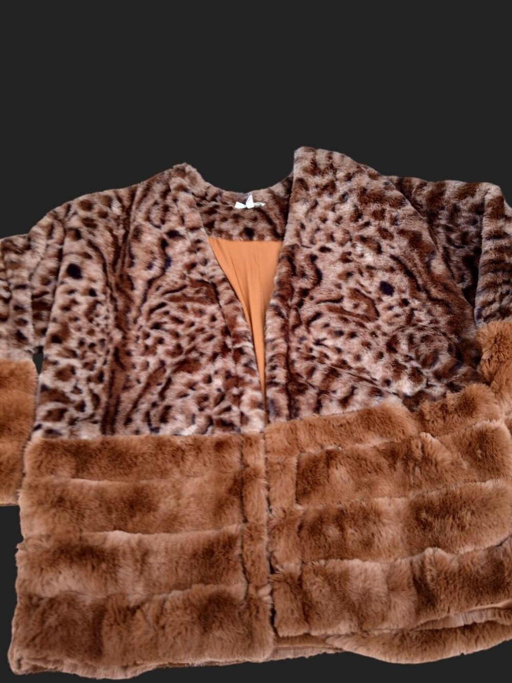 Mystree Womens Brown Leopard Print Faux Fur Jacket Size M Pockets Cozy Teddy - Picture 6 of 16